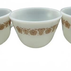 Set of 3 Vintage Corning Pyrex Butterfly Gold milk glass coffee cups